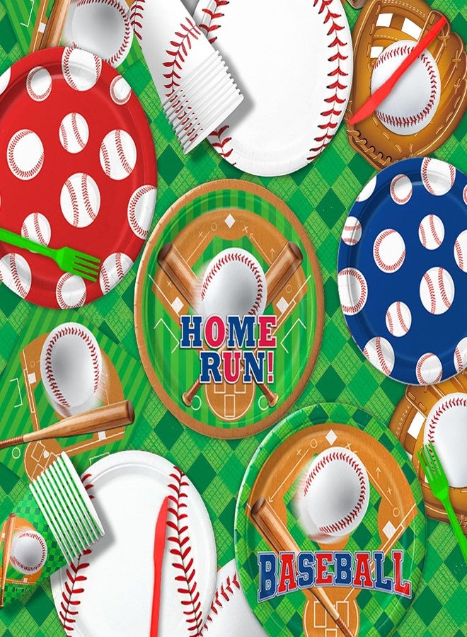 Oigco Baseball Birthday Decorations Set Includes Plates, Napkins, Cups, Cutlery, Cake & Cupcake Toppers, Banner, Hanging Swirls, Tablecloths, Balloons for Sports Baseball Party Decorations, Serves 24 - Image 3